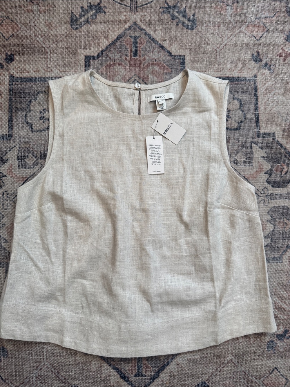 RW&CO. Sleeveless Linen Shell Top - Natural Beige